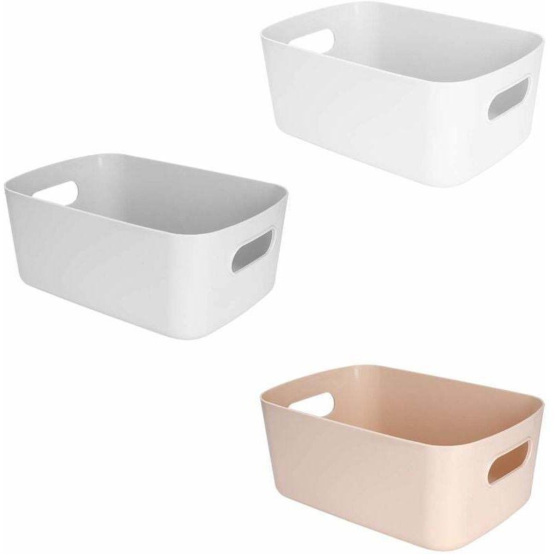 Panier de rangement en plastique avec poignées Petite boîte de rangement légère pour salle de bain, cuisine, chambre d'enfant, étagères à tiroirs