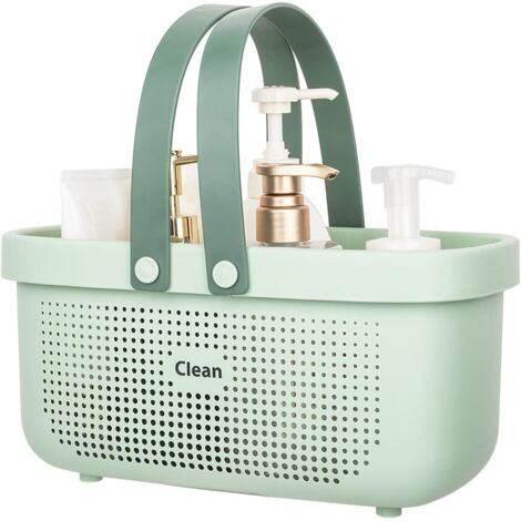 Panier De Rangement En Plastique - Poignée En Silicone - Fond Drainant - Pour Salle De Bain Cuisine Chambre Etudiant - 29,5 x 15,5 x 15 cm - Vert