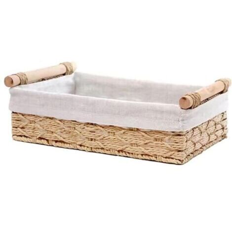 Panier de rangement en rotin beige 30 x 20 x 9,9 cm pour organiser le papier toilette sur le comptoir, panier de rangement pour salle de bain, 1 pièce