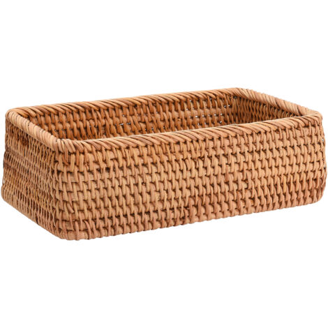 Panier de rangement en rotin naturel, panier à fruits rectangulaire tressé, panier de rangement décoratif en rotin, convient pour la salle de bain et le salon.
