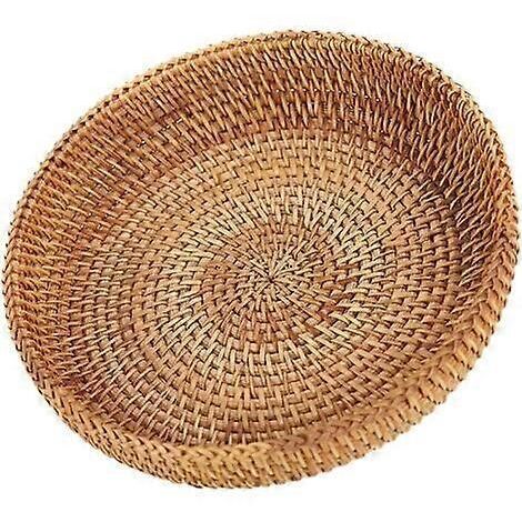 Panier de rangement en rotin, organisateur de maquillage, plateau de service, paniers de service pour aliments, panier rustique en rotin, plateau de table, plateau rond décoratif en osier, fruits à po