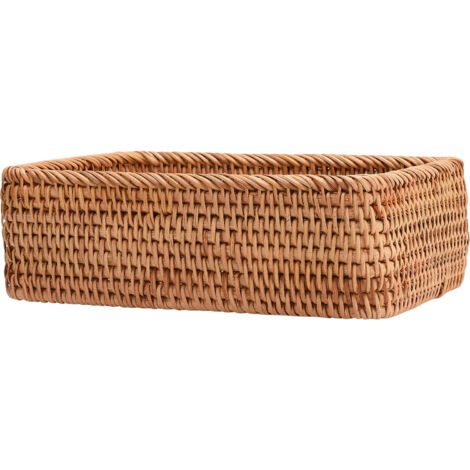 Panier de rangement en rotin pour fruits - Servant à la cuisine, comptoir et salon - Main tissée - Rectangulaire - 25x17x8cm
