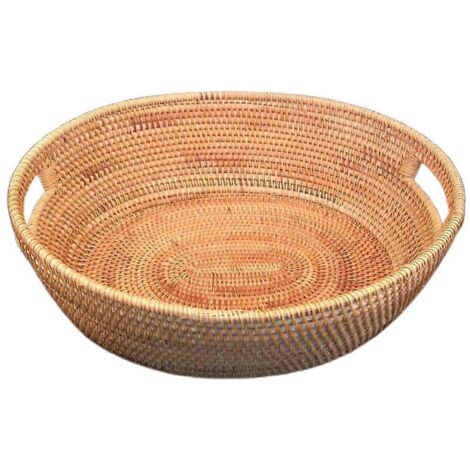 Panier de rangement en rotin tressé à la main, double poignée, plateau de pique-nique en osier, plat à pain, multi-usages