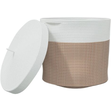 Panier de rangement et couvercle marron et blanc Ø40x35cm coton CFW415090
