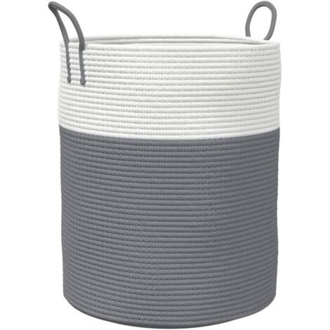 Panier de rangement gris et blanc Ø38x46 cm coton CFW546056