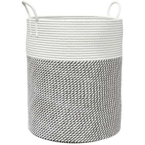 Panier de rangement gris et blanc Ø38x46 cm coton CFW696468