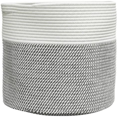 Panier de rangement gris et blanc Ø40x35 cm coton CFW707269
