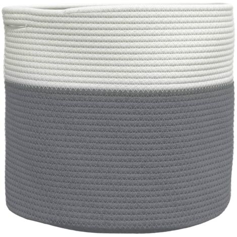 Panier de rangement gris et blanc Ø40x35 cm coton CFW755860