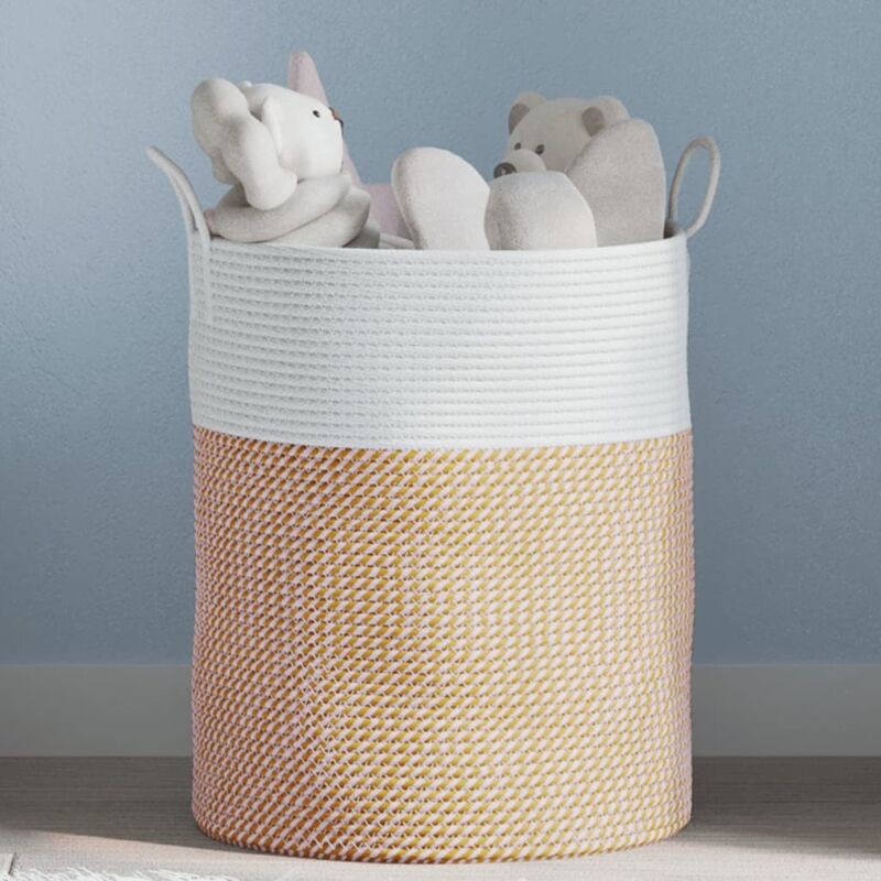 Panier de rangement marron et blanc Ø38x46 cm coton