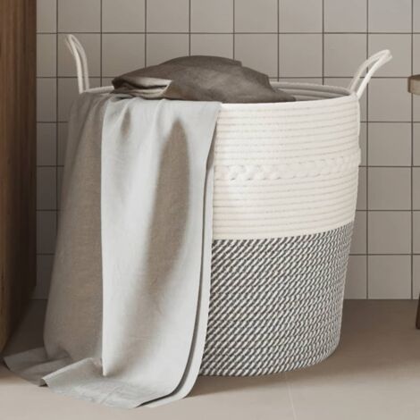 Panier de rangement gris et blanc Ø43x38 cm coton QOI58025 DESIGN IN