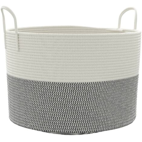 Panier de rangement gris et blanc Ø51x33 cm coton CFW908679