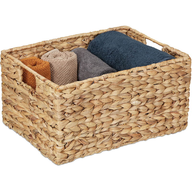 Relaxdays Corbeille de rangement, Jacinthe d’eau, HxLxP : 19 x 28 x 37 cm, salle de bain, déco, design tressé, nature