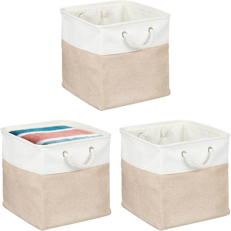 Panier de Rangement, Lot de 3, pour Ranger Les Jouer ou Les vêtements, 33 x 33 x 33 cm, Beige et Banc