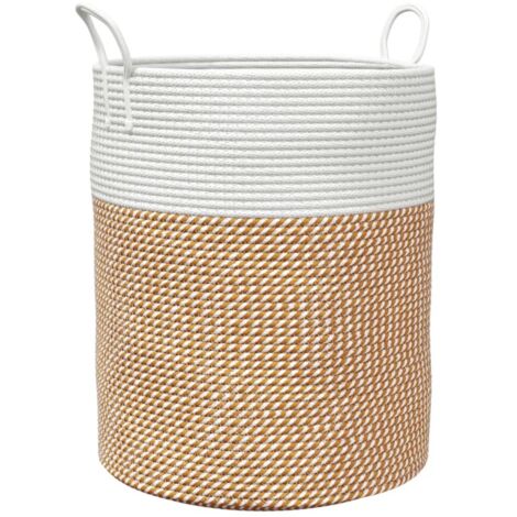 Panier de rangement marron et blanc Ø38x46 cm coton CFW527254