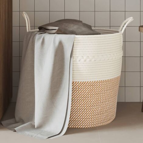 Panier de rangement marron et blanc Ø43x38 cm coton CFW13908