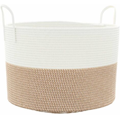 Panier de rangement marron et blanc Ø51x33 cm coton CFW158264