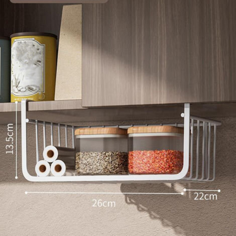Panier de Rangement Métallique Sous Étagère, pour Cuisine Bureau Bibliothèque, Blanc