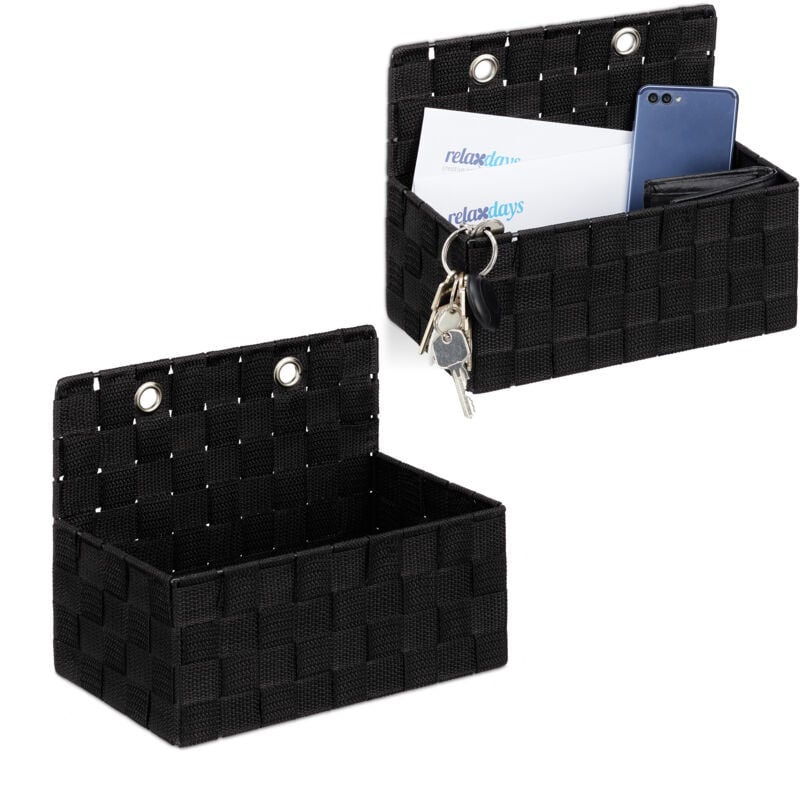 Panier de rangement, lot de 2, h x l x p : env. 20 x 25 x 16,5 cm, pour la salle de bain ou l'entrée, noir - Relaxdays