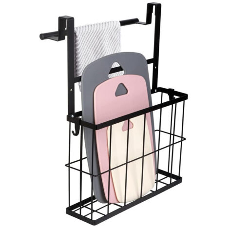 Panier de rangement noir avec porte-serviettes, 34 x 9,2 x 46 cm, finition mate, pour meuble de cuisine