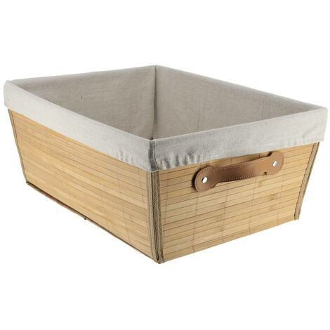 Panier de rangement Panière de dressing en Bambou et Lin L 32.5 x P 45 x H 18 cm - TENDANCE