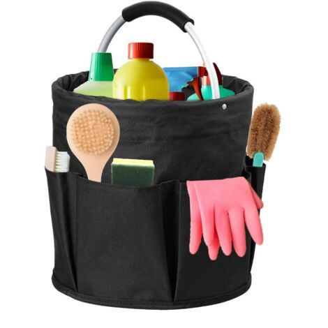 Panier de rangement pliable avec poignée, seau de nettoyage de 17 L, sac de rangement portable à poches multiples et grande capacité, pour la maison et le jardin (noir)