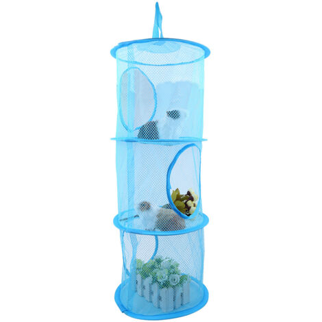Panier de rangement pliable en maille pour jouets et sous-vêtements, organisateur multi-couches bleu