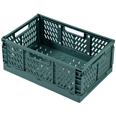 Panier de rangement pliable en plastique, vert foncé, format moyen, usage domestique