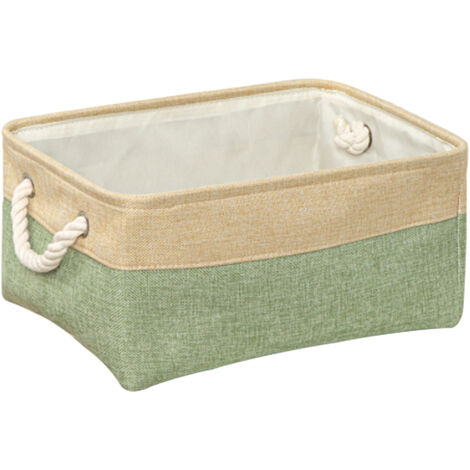Panier de rangement pliable en tissu coton lin vert beige, boîte organisatrice pour vêtements et jouets avec poignées