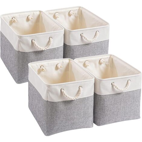 Panier de Rangement Pliable - Lot de 4 - Toile et Métal - Avec Poignées - Pour Armoire et Étagère - Gris et Blanc - 33x38x33cm