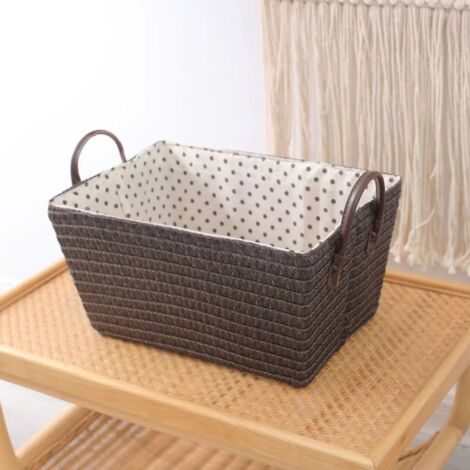 Panier de rangement pliable tissé, brun foncé, 36 x 26 x 16 cm, 1 pièce avec poignée, panier à linge