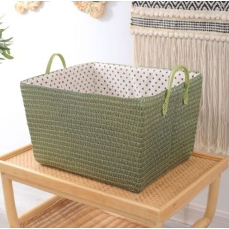 Panier de rangement pliable tissé, vert, 36 x 26 x 16 cm, 1 pièce avec poignées Panier à linge