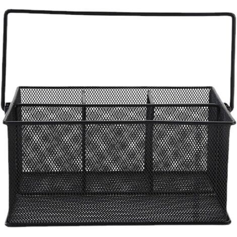 Panier de rangement pour couverts en métal noir à 4 compartiments, organisateur de couverts pour la cuisine, les fêtes et le camping.