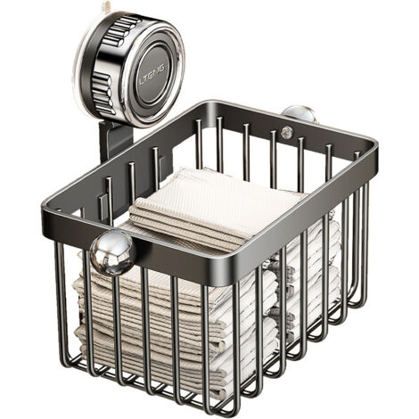 Panier de rangement pour lingettes faciales à ventouses gris canon, fixation murale sans perçage pour salle de bain, unité simple