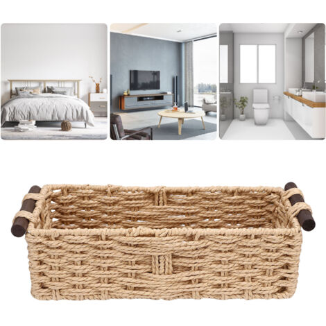 Panier de Rangement pour Papier Toilette Style Rustique - Naturalia Cozy XL - Récipient Décoratif Artisanal de Type Panier, Corbeille en Papier Rope de Format M et Bois de Pin, Ensemble 1 Unité