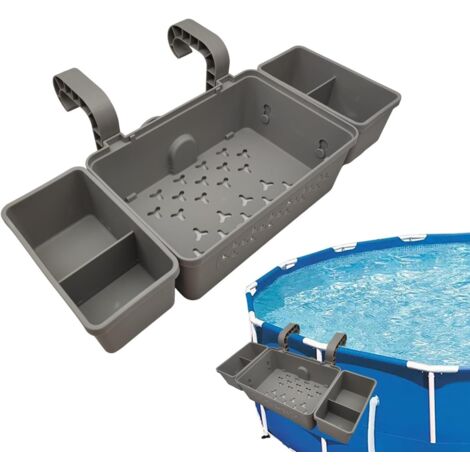 Panier de rangement pour piscine, support de piscine polyvalent, garde-corps double face, gris