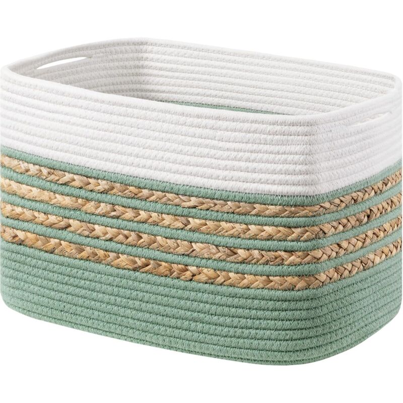 Panier de rangement rectangulaire en corde de coton avec poignées, 35,6 x 20,3 x 22,9 cm, pour jouets et serviettes, vert
