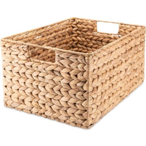Panier de rangement rectangulaire tressé en jacinthe d'eau,37 x 28 x 20 cm