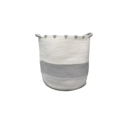 Panier de rangement rond D. 40 cm en corde de coton blanc gris - LOU