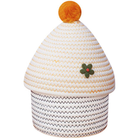 Panier de rangement rond en corde de coton avec couvercle, boîte de rangement décorative tressée, organisateur de goûters, beige