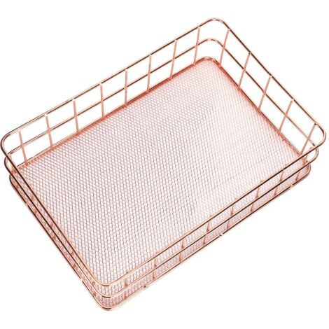 Panier de Rangement Rose Gold pour Câbles et Accessoires de Bureau - Organisateur Métallique Maison