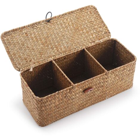 Panier De Rangement Tissé À La Main - Fibres Naturelles - Pour Salon Bureau Salle De Bain - 30 X 25 X 20 Cm - 1 Pièce