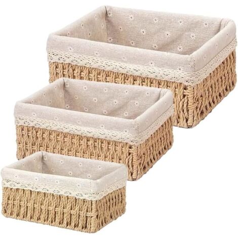 Panier de rangement tissé en corde de papier – Lot de 3 paniers en rotin souple, idéaux pour salle de bain, cuisine et chambre – Design élégant et fonctionnel