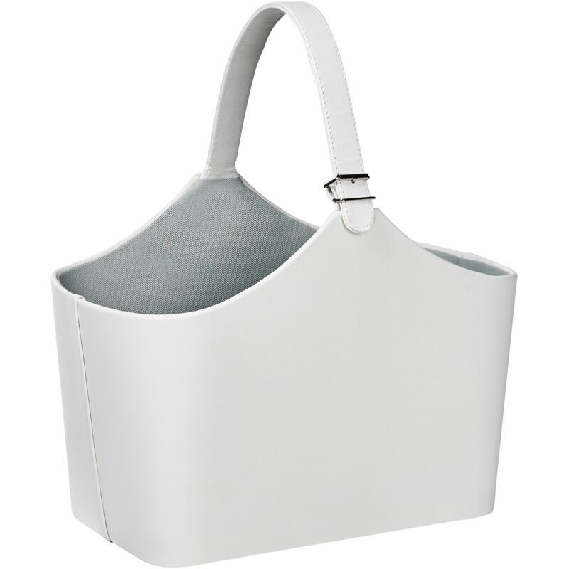 Panier de Rangement Traditionnel en Cuir pu Fait Main avec Poignée pour Porte-Revues Gris Clair Elam