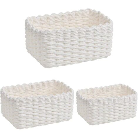 panier De Rangement Tress 3 Pices (blanc), Panier Pour Serviettes De Toilette, Panier De Rangement, Rangement En Corde De Papier Recycl, Rangement