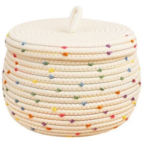 Panier de rangement tressé en corde coton motif multicolore tacheté, pour jouets, vêtements et objets