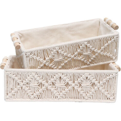Panier de rangement tressé en corde de coton - 30 x 14 x 10 cm, lot de 2