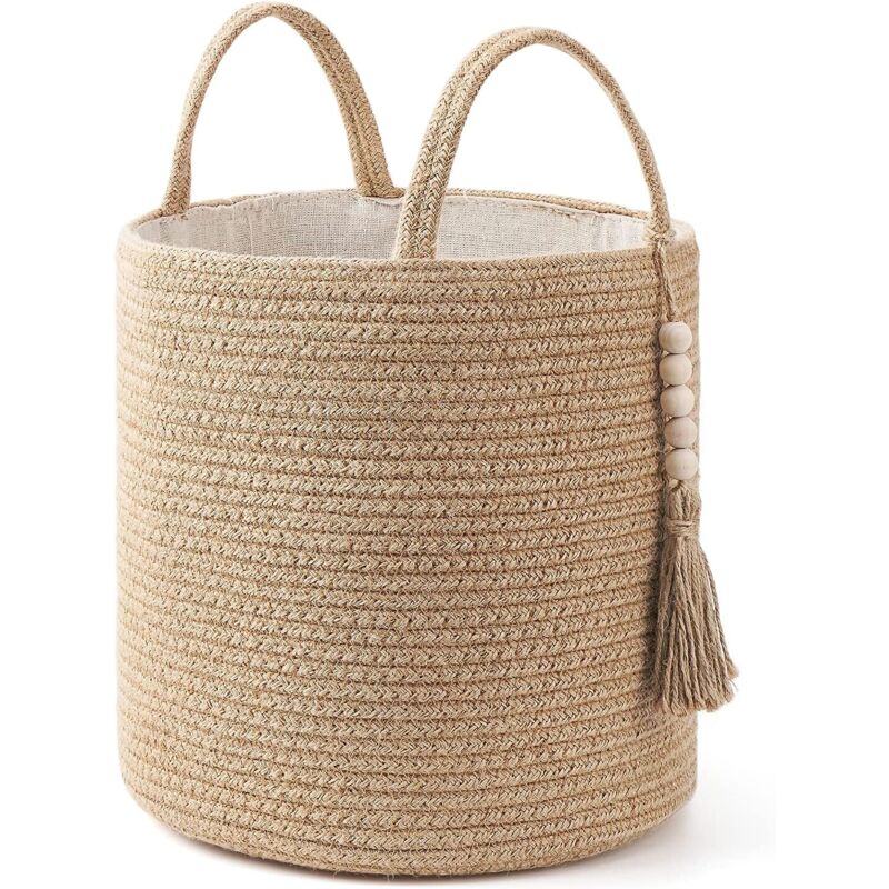 Panier de rangement tressé en corde de coton avec doublure, panier à linge sale, petit modèle