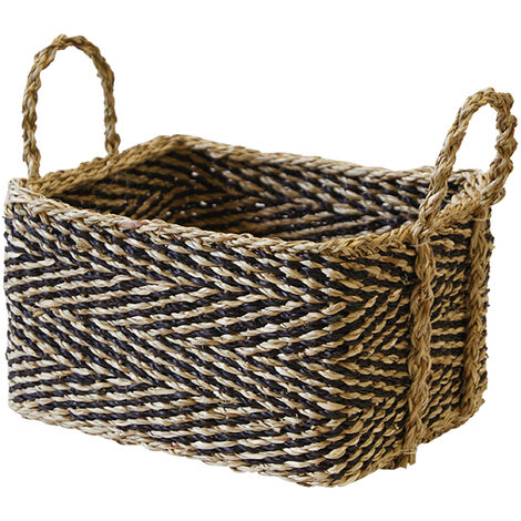 Panier de rangement tressé - Jonc de mer - Tressage ZigZag - 2 poignées - 24x19x13cm - BOX & BEYOND