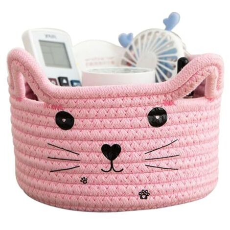 Panier de Rangement Tressés en Coton,Panier Rangement Jouet,Panier Jouet Chien,Organisateur de Jouets,Boite Rangement Jouet,Corbeille Rangement pour Jouets,Produits Cosmétiques (Rose)