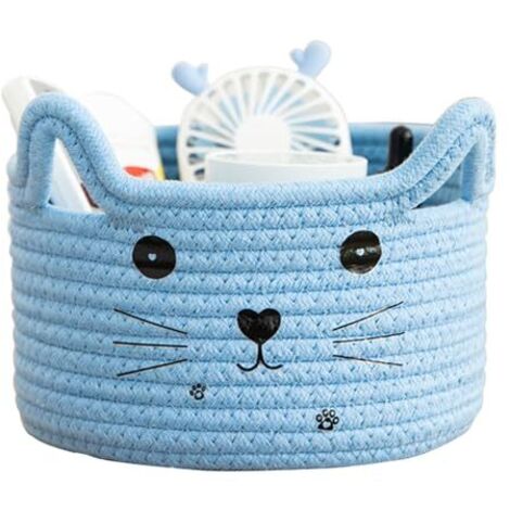 Panier de Rangement Tressés en Coton,Panier Rangement Jouet,Panier Jouet Chien,Organisateur de Jouets,Boite Rangement Jouet,Corbeille Rangement pour Jouets,Produits Cosmétiques,Bleu